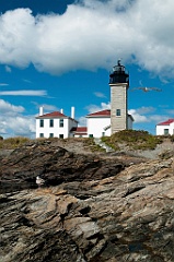 Seagull Flies by Beavertail Lighthouse in Rhode Island